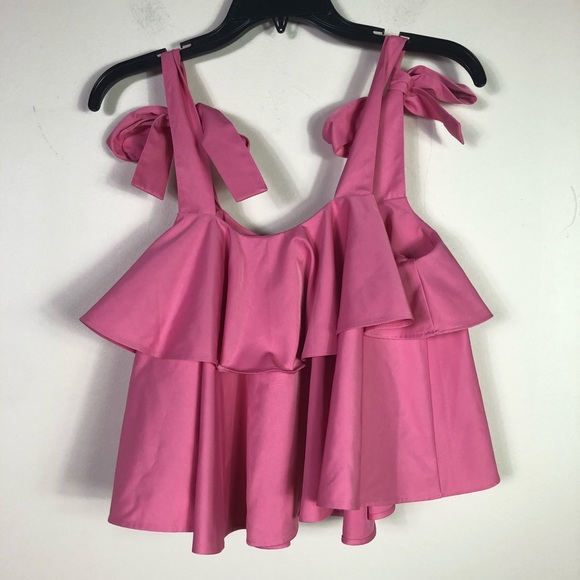 H&M NWOT Pink layered shoulder tie blouse SZ 4 - Picture 4 of 6